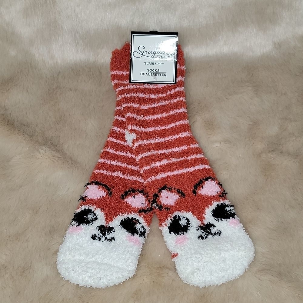 SNUGADOO TOO RED AND WHITE ANIMAL FACE SUPER SOFT SOCKS - NEW!